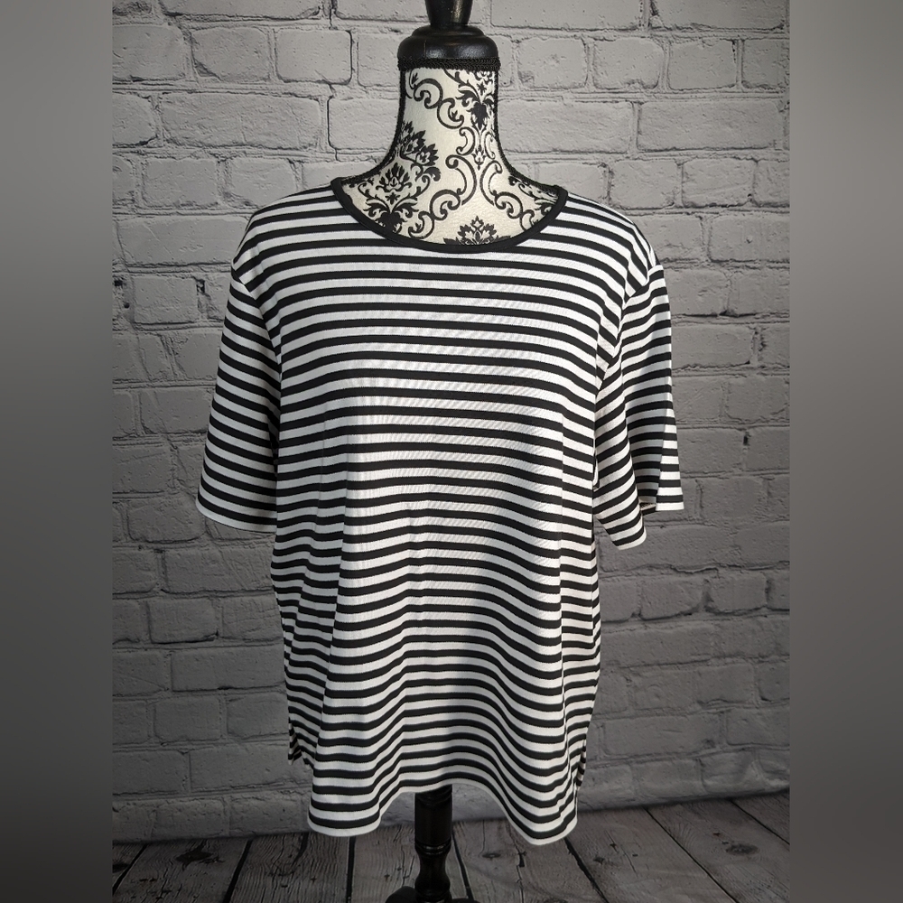 Drapers & Damons women's short sleeve stretch knit stripe print plus sz 1x BBIN